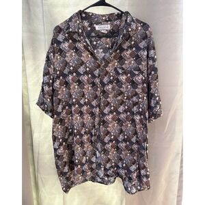 FELDINI Men's L/G Rayon Geometric Multicolor Short Sleeve Collared Button-Up